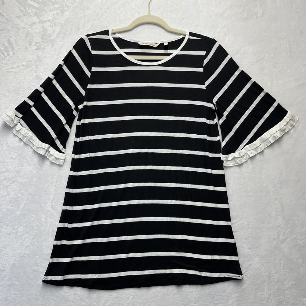 Soft Surroundings Ruffle Sleeve Top Womens XS‎ Jersey Knit Striped Black White